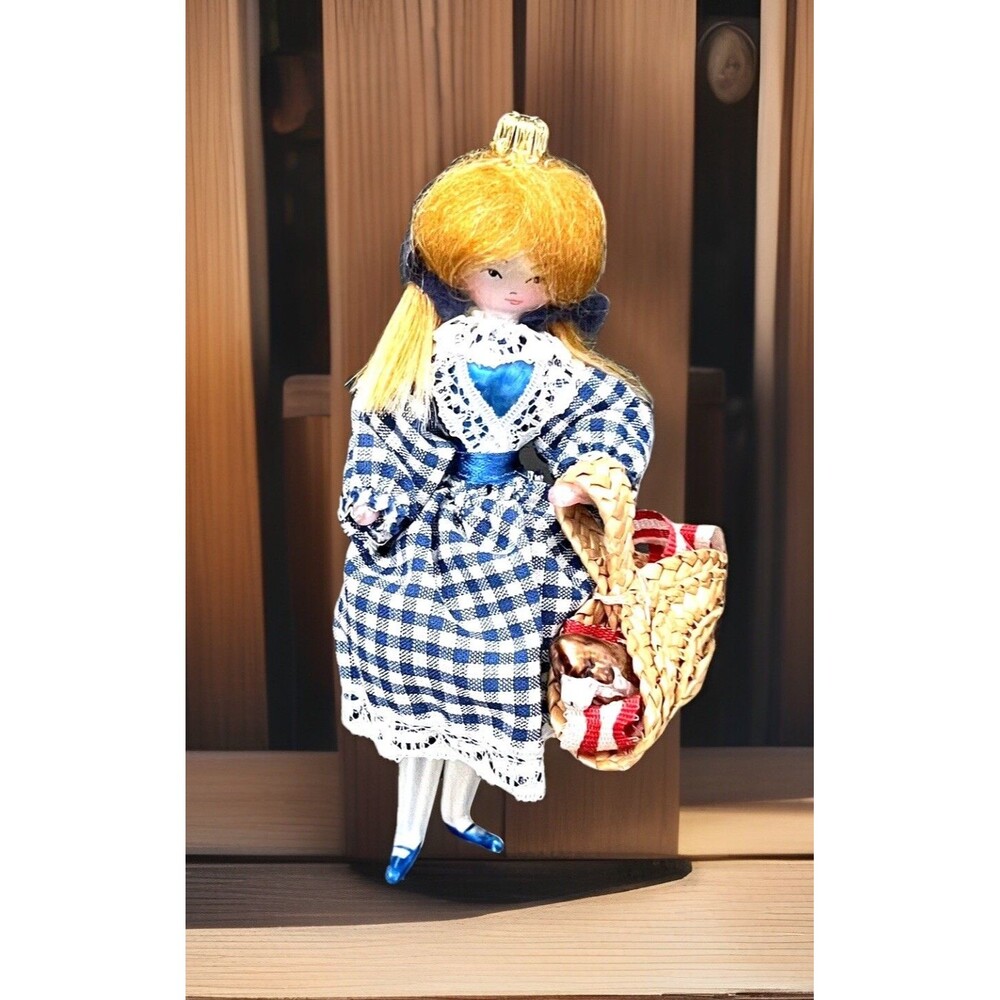 Vtg De Carlini Wizard of Oz Dorothy and Toto Hand Blown Glass Ornament 6"